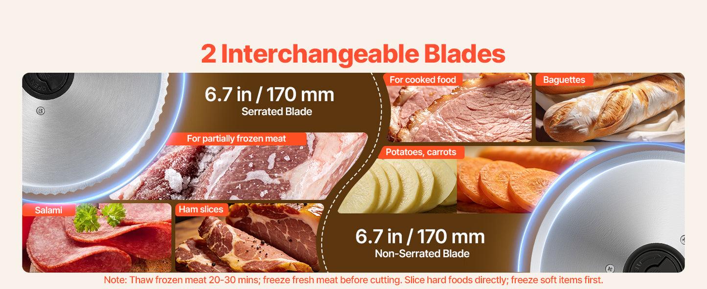 SucceBuy 6.7-10 inch Meat Slicer Electric Deli Slicer Machine with two SUS420 Blades Home Food-Slicer for Meat, Ham, Baguett